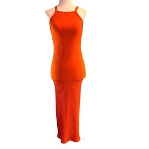ZARA Body Conscious Orange Tube Dress Spaghetti Straps Ribbed Knit Unlined S